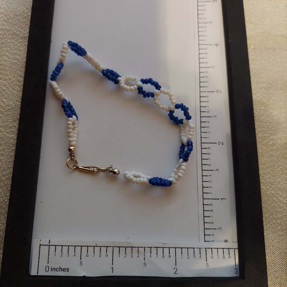 1/20 14K Gold Filled Patented Clasp Blue and White Lanyard Bracelet
